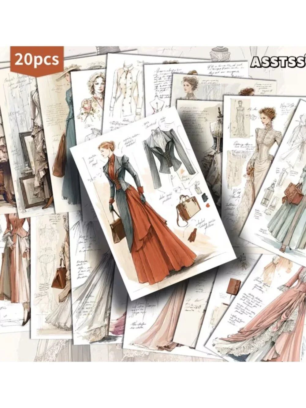 20pc NWT Victorian Fashion Sketch Stickers Vintage Junk Journal Ephemera